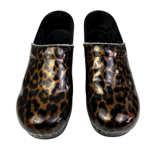 Dansko Professional Clogs EU 41 / US 10 10.5 Brown Leopard Cheetah Slip On Wedge - Picture 2 of 12